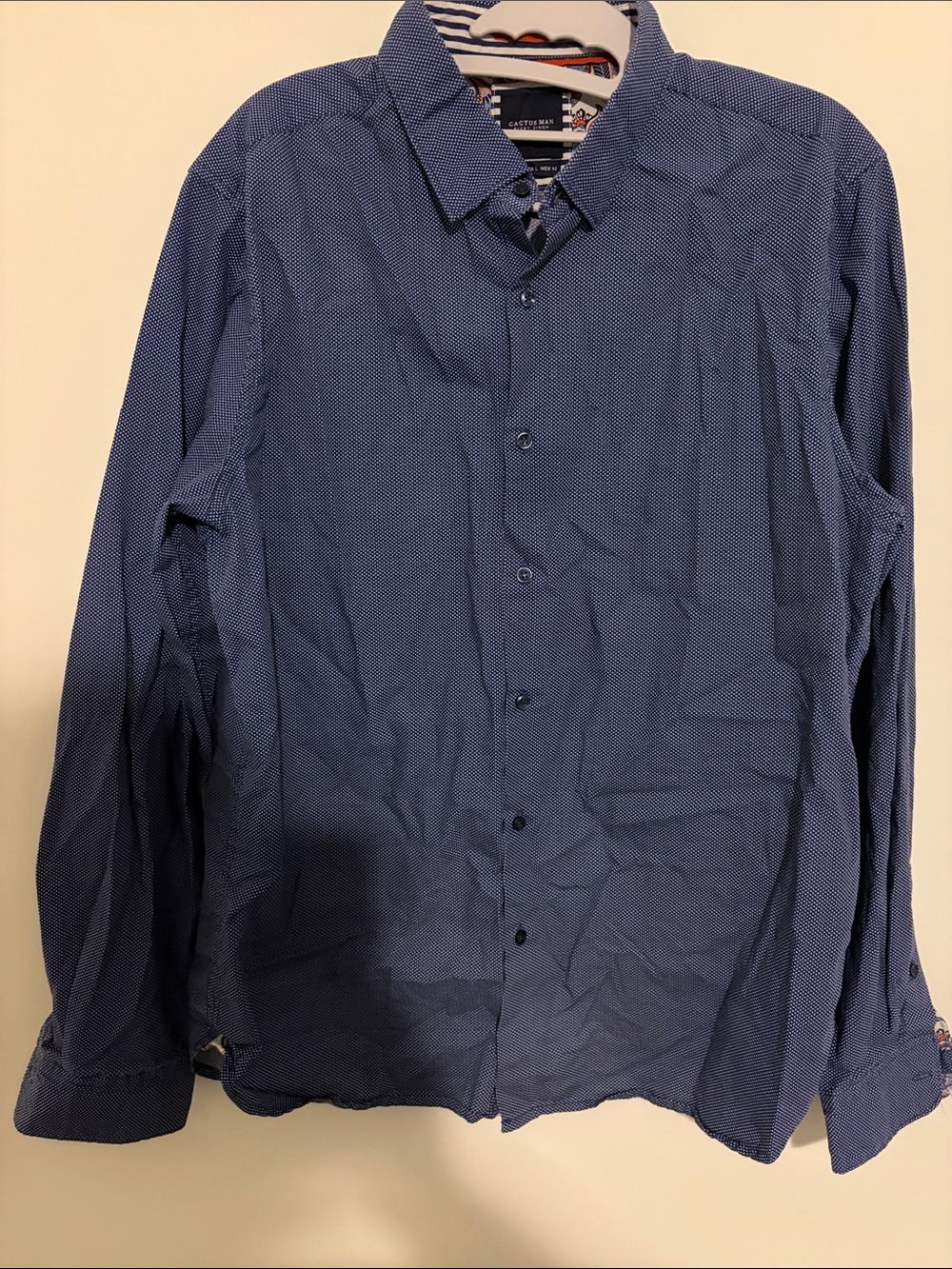Men's Long-Sleeve Dress Shirt in Navy with Micro-Print
